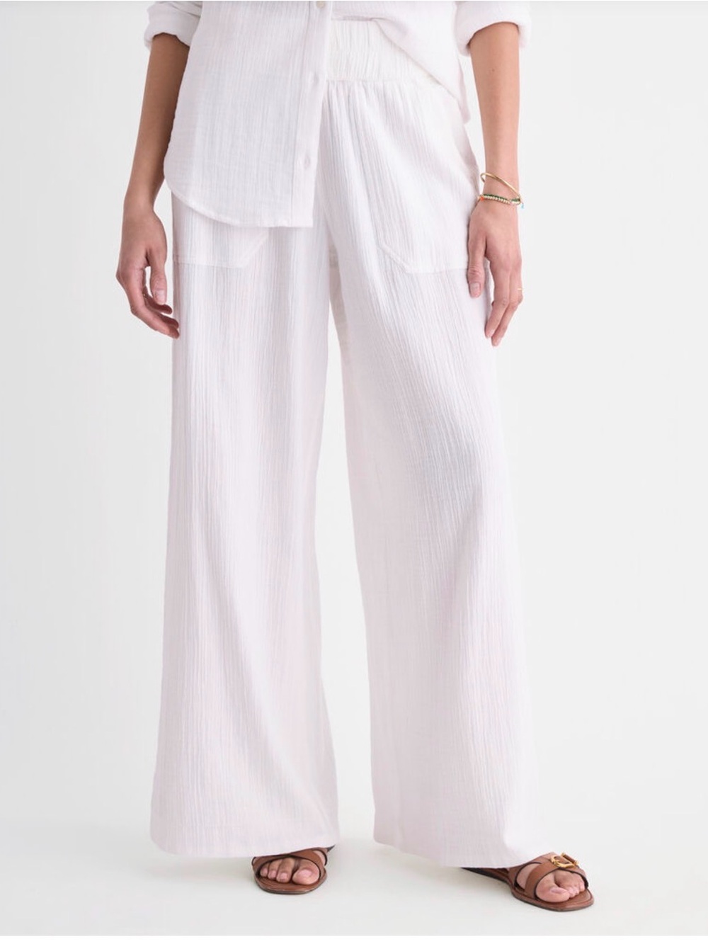 Vineyard Vines Wide-Leg Lightweight Gauze White Pants, Size Large, NWT